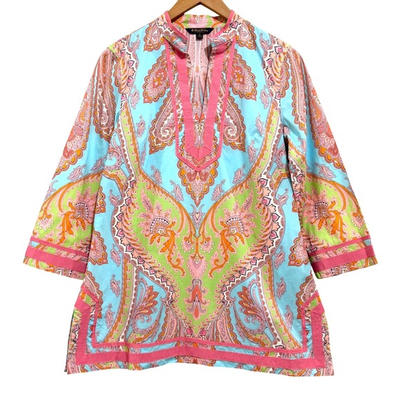 Brooks Brothers Tops - Brooks Brothers Women's Paisley Cotton Tunic Top Size 10 Boho Coastal Resortwear